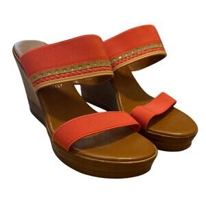 Italian Shoemakers Women’s Wedge Double Strap Coral Pink Size 8
